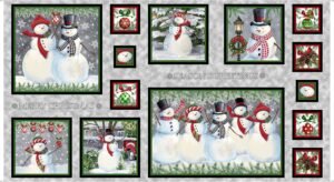 winter greetings snowman fabric